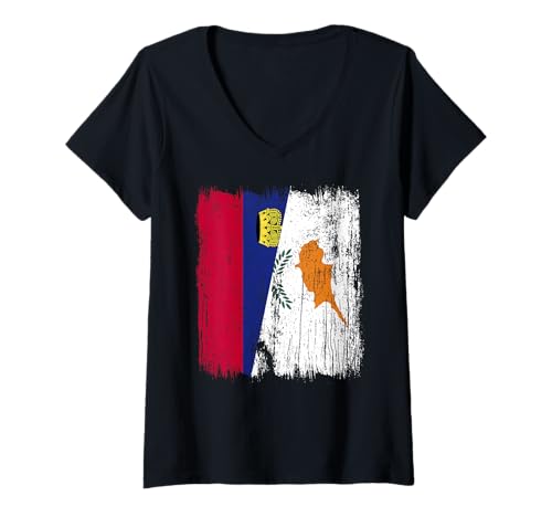 Damen Liechtenstein Zypern Halbflagge Liechtenstein Zyprer Trikot T-Shirt mit V-Ausschnitt von Cyprus Flag Designs Proud Cypriot Roots