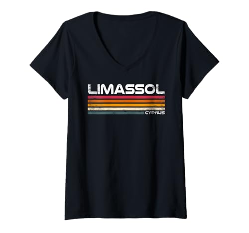 Damen Limassol Zypern Reise Souvenir Retro Zypern Stadt T-Shirt mit V-Ausschnitt von Cyprus Flag Designs Proud Cypriot Roots