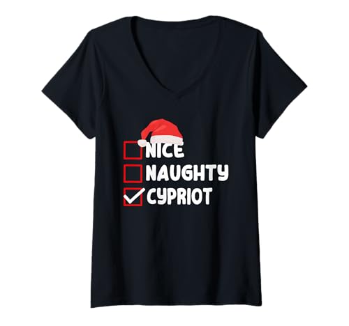 Damen Lustiges Zypern Weihnachtskostüm Zyprischer Weihnachtsmann Humor T-Shirt mit V-Ausschnitt von Cyprus Flag Designs Proud Cypriot Roots