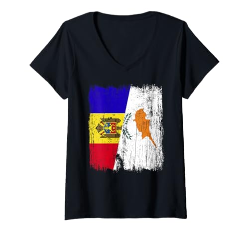 Damen Moldavien Zypern Halbflagge Moldauisches zyprisches Erbe T-Shirt mit V-Ausschnitt von Cyprus Flag Designs Proud Cypriot Roots