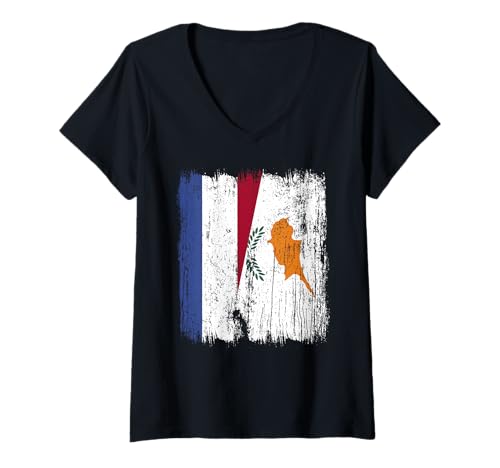 Damen Niederlande Zypern Halbflagge Niederländisches zyprisches Erbe T-Shirt mit V-Ausschnitt von Cyprus Flag Designs Proud Cypriot Roots