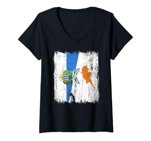 Damen San Marino Zypern Halbflagge San Marin Zyprisches Erbe T-Shirt mit V-Ausschnitt von Cyprus Flag Designs Proud Cypriot Roots