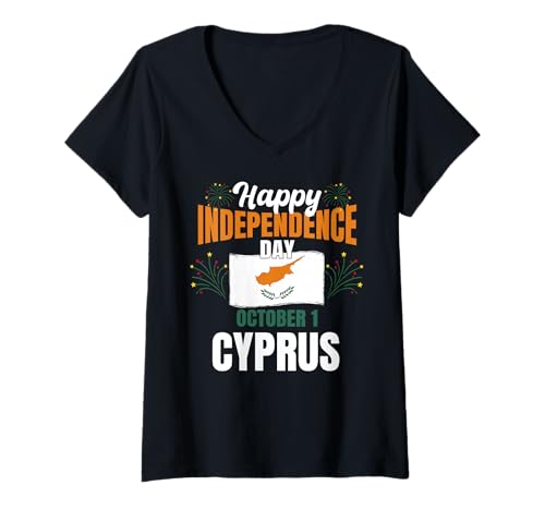 Damen Unabhängigkeitstag Zypern Feier Zyprischer Stolz T-Shirt mit V-Ausschnitt von Cyprus Flag Designs Proud Cypriot Roots