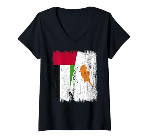 Damen VAE Zypern Halbflagge Emiratisch-Zypriotisches Erbe T-Shirt mit V-Ausschnitt von Cyprus Flag Designs Proud Cypriot Roots