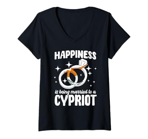 Damen Verheiratet mit Zypern Zypern Hochzeit Zypern Ehefrau Ehemann T-Shirt mit V-Ausschnitt von Cyprus Flag Designs Proud Cypriot Roots