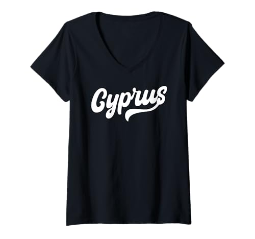 Damen Zypern Typeset Zypern Männer Frauen Zypern Reise Souvenir T-Shirt mit V-Ausschnitt von Cyprus Flag Designs Proud Cypriot Roots