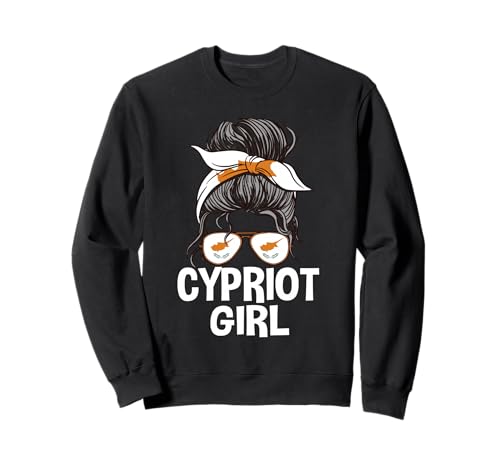 Zypriotische Mädchen-Sonnenbrille mit unordentlichem Haarknoten und Zypern-Flagge Sweatshirt von Cyprus Flag Designs Proud Cypriot Roots