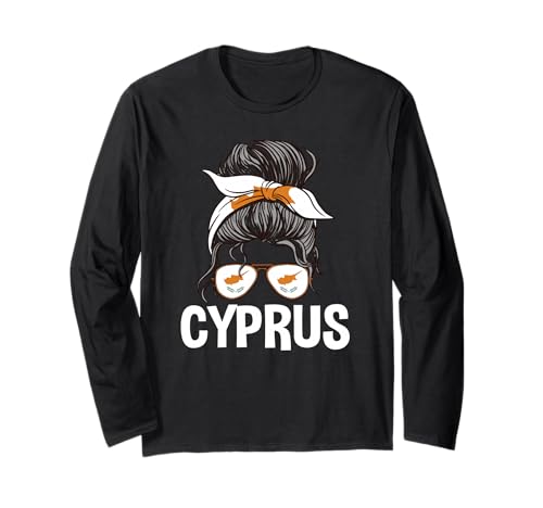 Zypriotische Mädchen-Sonnenbrille mit unordentlichem Haarknoten und zypriotischer Flagge Langarmshirt von Cyprus Flag Designs Proud Cypriot Roots