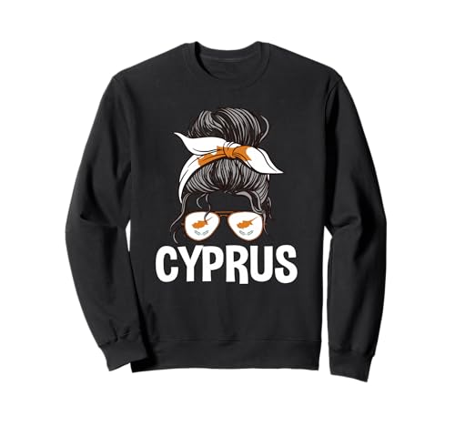 Zypriotische Mädchen-Sonnenbrille mit unordentlichem Haarknoten und zypriotischer Flagge Sweatshirt von Cyprus Flag Designs Proud Cypriot Roots