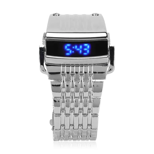 Cyrank Digitale Uhr, Herren Retro Digital Uhr Arbeitsuhr Mode Minimalistische Legierung mit LED Digital Display Uhr Männer Uhr Einfache Digital Uhr für Daily Business (Silber) von Cyrank