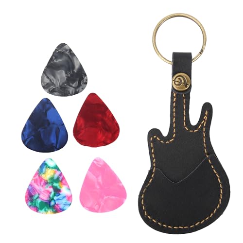 Cyrank Guitar Pick -Tasche, Leder Gitarren -Picks Hülle tragbarer und Kleiner Plectrum Key FOB Cases Bag Keychain Music Accessoire Organizer (Schwarz) von Cyrank