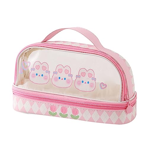 Cyrank Transparente Stifttasche Mit Reißverschluss, Niedliches Federmäppchen, Kawaii-Stifttasche, Große Stifttasche, Make-up-Tasche, Kulturbeutel, Multifunktionale Schreibwarentasche(Rosa) von Cyrank