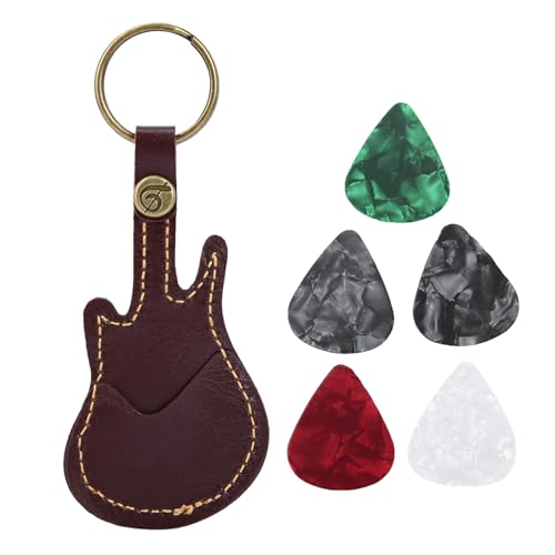 Guitar Pick -Tasche, Leder Gitarren -Picks Hülle tragbarer und Kleiner Plectrum Key FOB Cases Bag Keychain Music Accessoire Organizer (Braun) von Cyrank