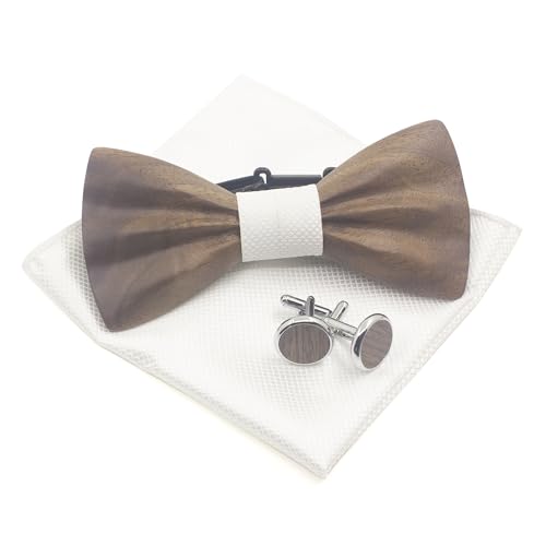 Cyriacus Holzfliege Set Herren Holzfliegenset Fliege aus Holz,für Hochzeit Aufführungen Abschlussball Geschenk bianco von Cyriacus
