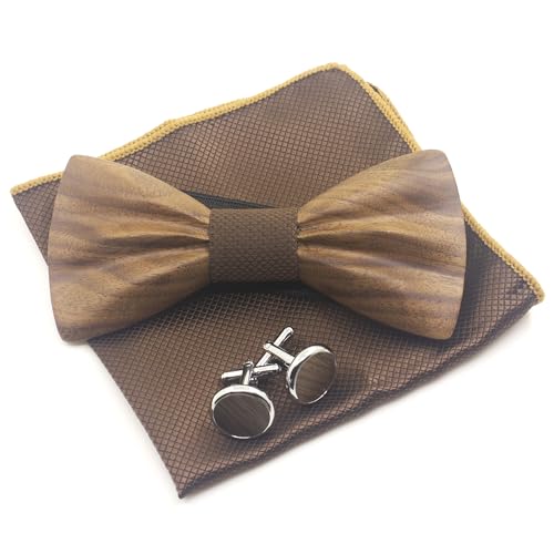 Cyriacus Holzfliege Set Herren Holzfliegenset Fliege aus Holz,für Hochzeit Aufführungen Abschlussball Geschenk marrone von Cyriacus