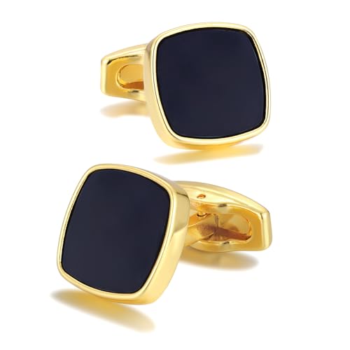 Herren silber Manschettenknöpfe Cufflinks Manschettenknopf für Hochzeit Geschäft Geschenk (Black and gold) von Cyriacus
