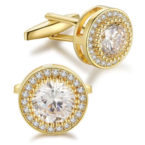 Manschettenknöpfe Zirkonia Herren Kristall Manschettenknopf Cufflinks CZ für Hochzeit Bräutigam Trauzeuge Gold von Cyriacus