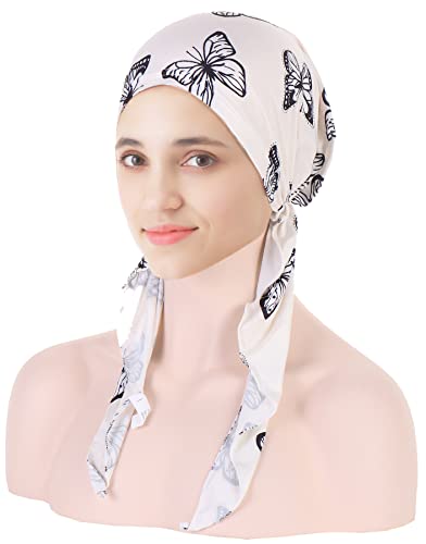 Cysocool Damen Schmetterling Chemo Turban Sommer Sonnenschutz Haarausfall Kopftuch Vorgebunden Beanie Mütze Slouchy Kopfwickel Schlafmütze Frauen Krebs Kopf Wraps Bandana Hijab Kopfbedeckung von Cysocool
