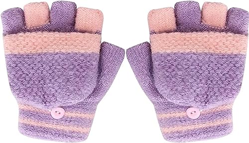 Kinder Convertible Winter Handschuhe für Mädchen Jungen 4-8 Jahre Halb Fingerlose Handschuhe mit Flip-Top Kaltes Wetter Kinder Fäustlinge Warme Strick Handschuhe Warm Isolierte Handschuhe Geschenk von Cysocool