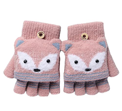 Kinder Convertible Winter Handschuhe für Mädchen Jungen 4-8 Jahre Halb Fingerlose Handschuhe mit Flip-Top Kaltes Wetter Kinder Fäustlinge Warme Strick Handschuhe Warm Isolierte Handschuhe Geschenk von Cysocool