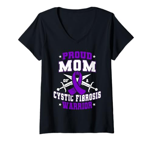 Damen Stolze Mutter einer Mukoviszidose-Kriegermutter T-Shirt mit V-Ausschnitt Damen Stolze Mutter einer Mukoviszidose-Kriegermutter T-Shirt mit V-Ausschnitt von Cystic Fibrosis Awareness Month Support