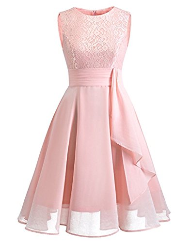 Cytree Damen Ärmellos Spitzekleid A-line Festlich Chiffon Party BallKleid Brautjungfernkleid Abendkleider (4XL, Rosa) von Cytree