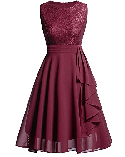 Cytree Damen Ärmellos Spitzekleid A-line Festlich Chiffon Party BallKleid Brautjungfernkleid Abendkleider (4XL, Wine) von Cytree