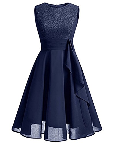 Cytree Damen Ärmellos Spitzekleid A-line Festlich Chiffon Party BallKleid Brautjungfernkleid Abendkleider Marine L von Cytree