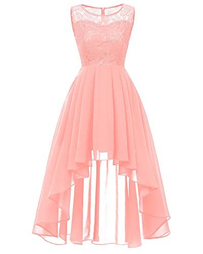 Cytree Damen Ärmellos Spitzekleid A-line Festlich Chiffon Party BallKleid Brautjungfernkleid Abendkleider Rosa XL von Cytree