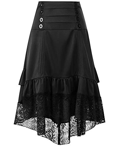 Cytree Damen Amelia Gothic Button Steampunk Gekräuselten Kuchen Rock Styles Low High Röcke (L, Schwarz1) von Cytree