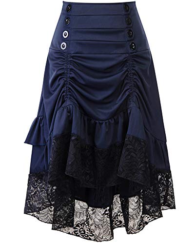 Cytree Damen Amelia Gothic Button Steampunk Gekräuselten Kuchen Rock Styles Low High Röcke (XL, Blau) von Cytree