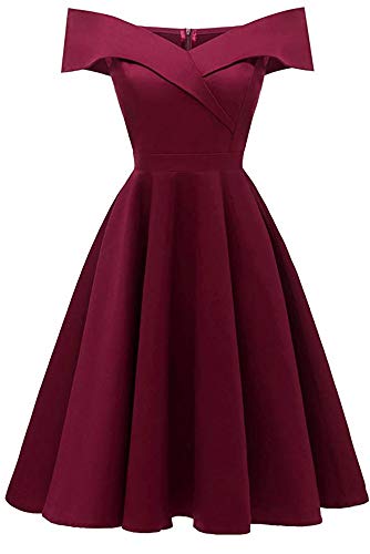 Cytree Damen Elegant CocktailKleid Off Schulter Brautjungfernkleid Spitzenkleider Knielang Festliches BallKleid (L, Wein1) von Cytree