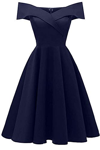 Cytree Damen Elegant CocktailKleid Off Schulter Brautjungfernkleid Spitzenkleider Knielang Festliches BallKleid (XXL, Marine1) von Cytree