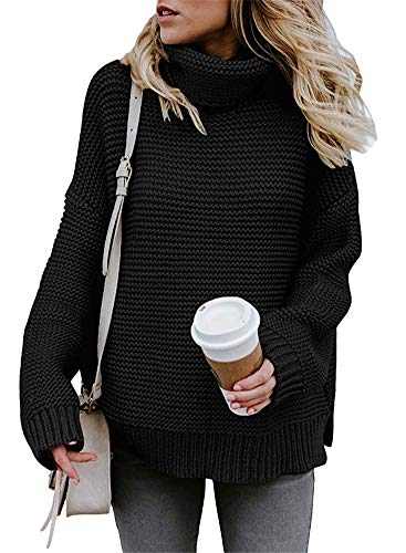 Cytree Damen Pullover Rollkragen Strickpullover Winter Sweatshirt Elegant Lose Gestrickt Langarmshirts Warm Oberteile Lässiges Stricken Pulli Schwarz M von Cytree