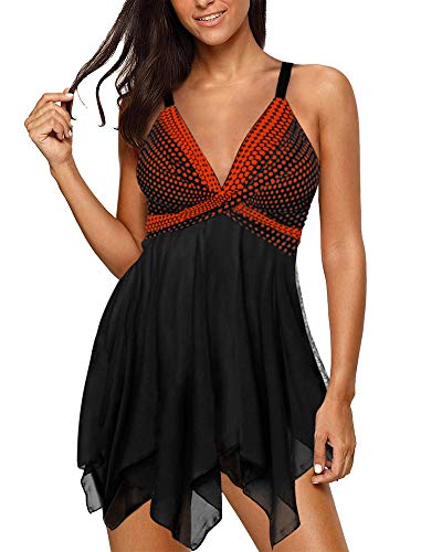 Cytree Damen V-Ausschnitt Große Größen Badeanzüge Badekleid Bademode Tankini Sets mit Boyshorts Strand Urlaub (2XL, Orange104) von Cytree