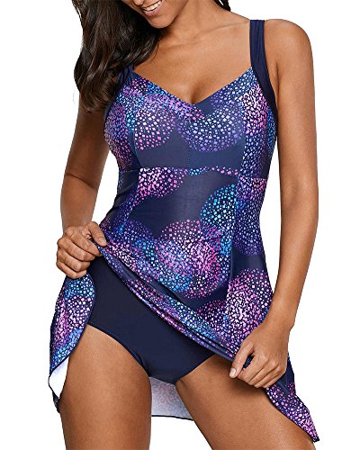 Cytree Damen V-Ausschnitt Große Größen Badeanzüge Badekleid Bademode Tankini Sets mit Boyshorts Strand Urlaub (5XL, Lila) von Cytree