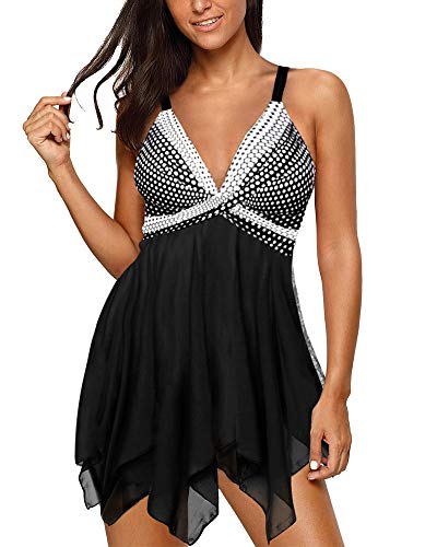 Cytree Damen V-Ausschnitt Große Größen Badeanzüge Badekleid Bademode Tankini Sets mit Boyshorts Strand Urlaub (S, Black104) von Cytree