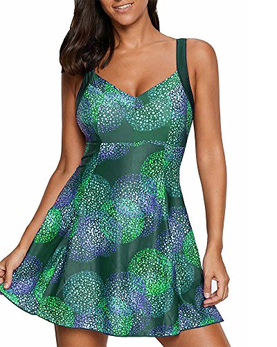 Cytree Damen V-Ausschnitt Große Größen Badeanzüge Badekleid Bademode Tankini Sets mit Boyshorts Strand Urlaub Grün 2XL von Cytree