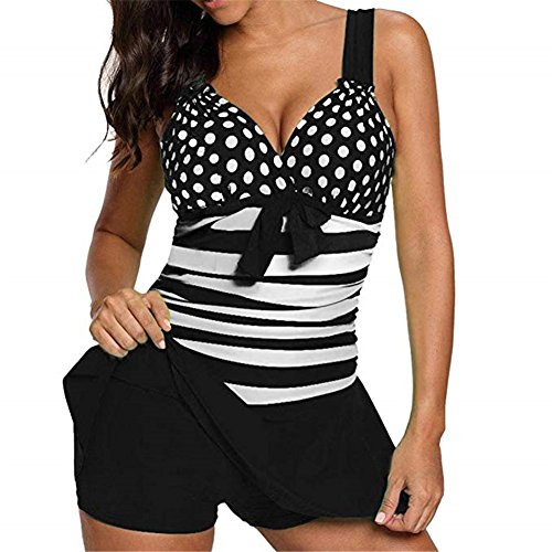 Cytree Damen V-Ausschnitt Große Größen Streifen Badeanzüge Badekleid Polka Dot Bademode Tankini Sets mit Boyshorts Schwarz M von Cytree