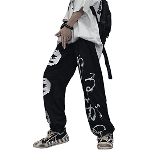 Cyuang Japanische Anime Print Sweatpants Frauen Vintage Streetwear Übergröße Wide Beinhose Joggen Lässige Hose Weibliche Mall Goth-Schwarz_L. von Cyuang