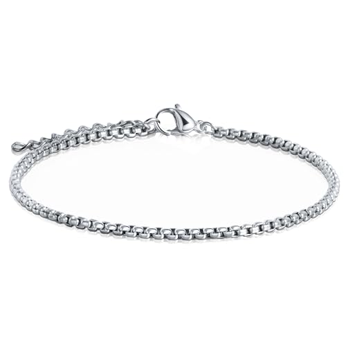 CyxenNova Armband Herren Armbänder Für Herren Edelstahl Königskette Silber Herren Schmuck Geschenke Für Männer, Dad, Freund, Ehemann, Bruder(2mm, Silber-Stil-3) von CyxenNova