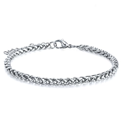 CyxenNova Armband Herren Armbänder Für Herren Edelstahl Königskette Silber Herren Schmuck Geschenke Für Männer, Dad, Freund, Ehemann, Bruder(3mm, Silber-Stil-1) von CyxenNova