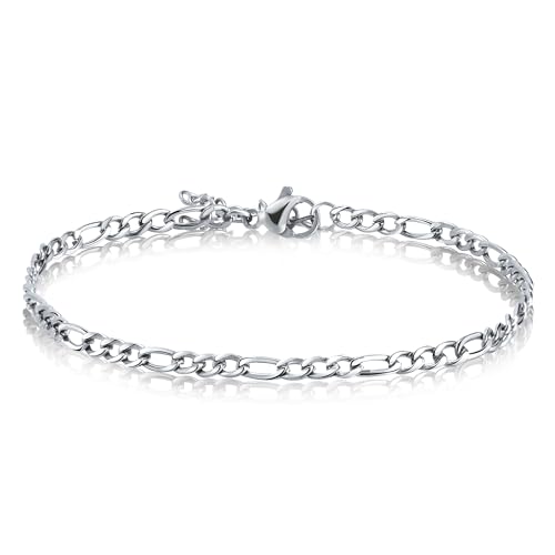 CyxenNova Armband Herren Armbänder Für Herren Edelstahl Königskette Silber Herren Schmuck Geschenke Für Männer, Dad, Freund, Ehemann, Bruder(3mm, Silber-Stil-2) von CyxenNova