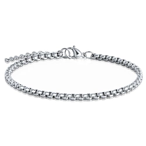 CyxenNova Armband Herren Armbänder Für Herren Edelstahl Königskette Silber Herren Schmuck Geschenke Für Männer, Dad, Freund, Ehemann, Bruder(3mm, Silber-Stil-3) von CyxenNova