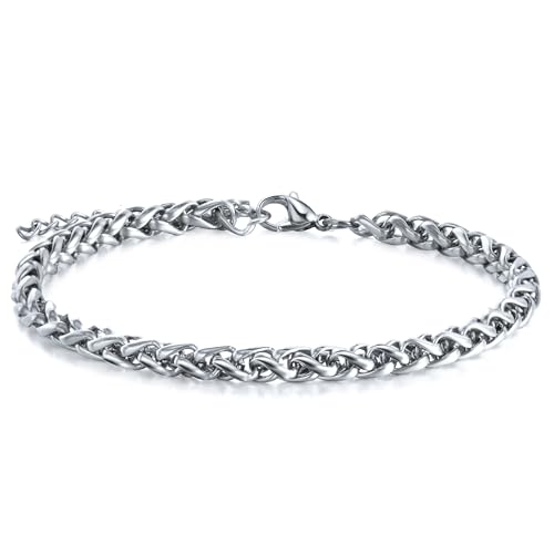 CyxenNova Armband Herren Armbänder Für Herren Edelstahl Königskette Silber Herren Schmuck Geschenke Für Männer, Dad, Freund, Ehemann, Bruder(4mm, Silber-Stil-1) von CyxenNova