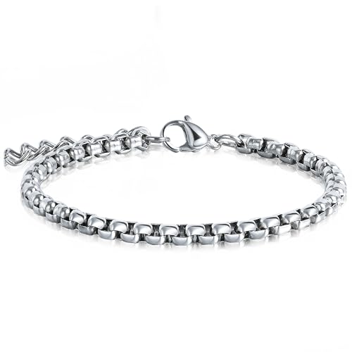 CyxenNova Armband Herren Armbänder Für Herren Edelstahl Königskette Silber Herren Schmuck Geschenke Für Männer, Dad, Freund, Ehemann, Bruder(4mm, Silber-Stil-3) von CyxenNova