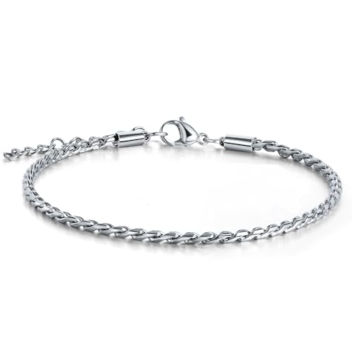 CyxenNova Armband Herren Armbänder Für Herren Edelstahl Königskette Silber Herren Schmuck Geschenke Für Männer, Dad, Freund, Ehemann, Bruder(4mm, Silber-Stil-5) von CyxenNova