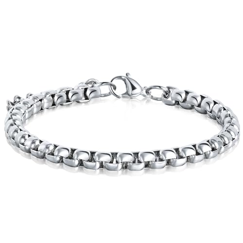 CyxenNova Armband Herren Armbänder Für Herren Edelstahl Königskette Silber Herren Schmuck Geschenke Für Männer, Dad, Freund, Ehemann, Bruder(5mm, Silber-Stil-3) von CyxenNova