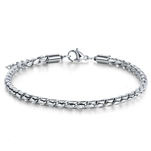 CyxenNova Armband Herren Armbänder Für Herren Edelstahl Königskette Silber Herren Schmuck Geschenke Für Männer, Dad, Freund, Ehemann, Bruder(5mm, Silber-Stil-5) von CyxenNova