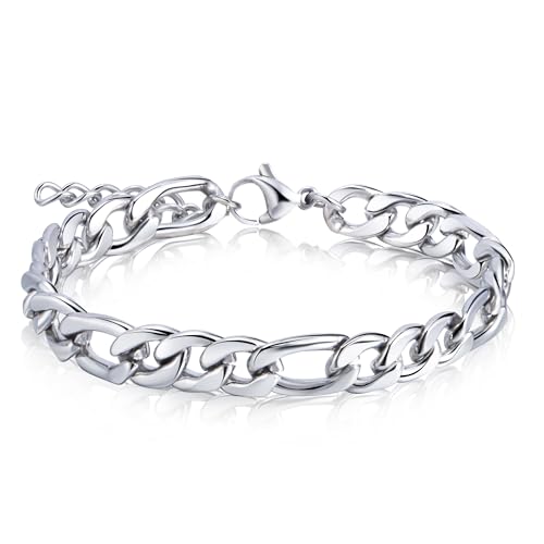 CyxenNova Armband Herren Armbänder Für Herren Edelstahl Königskette Silber Herren Schmuck Geschenke Für Männer, Dad, Freund, Ehemann, Bruder(7.5mm, Silber-Stil-2) von CyxenNova